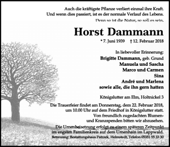 Traueranzeige von Horst Dammann von Helmstedter Nachrichten