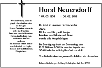 Traueranzeige von Horst Neuendorff von Salzgitter Zeitung