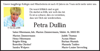Traueranzeige von Petra Dullin von Braunschweiger Zeitung