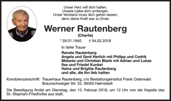 Traueranzeige von Werner Rautenberg von Helmstedter Nachrichten