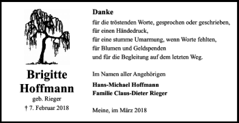 Traueranzeige von Brigitte Hoffmann von Braunschweiger Zeitung