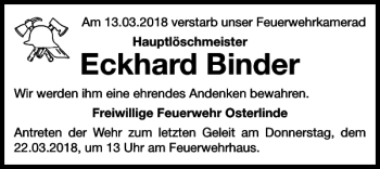 Traueranzeige von Eckhard Binder von Salzgitter Zeitung