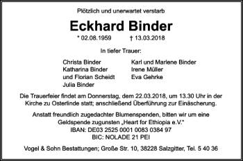 Traueranzeige von Eckhard Binder von Salzgitter Zeitung