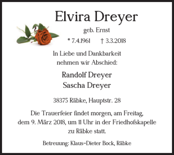 Traueranzeige von Elvira Dreyer von Helmstedter Nachrichten