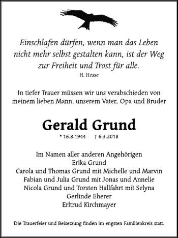 Traueranzeige von Gerald Grund von Wolfsburger Nachrichten
