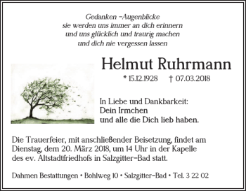 Traueranzeige von Helmut Ruhrmann von Salzgitter Zeitung
