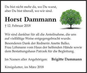 Traueranzeige von Horst Damman von Helmstedter Nachrichten