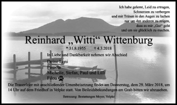 Traueranzeige von Reinhard Witti Wittenburg von Helmstedter Nachrichten