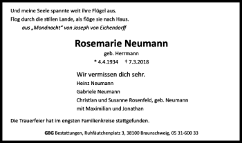 Traueranzeige von Rosemarie Neumann von Braunschweiger Zeitung