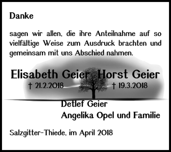 Traueranzeige von Elisabeth Geier Horst Geier von Salzgitter Zeitung