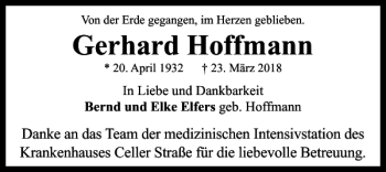 Traueranzeige von Gerhard Hoffmann von Braunschweiger Zeitung
