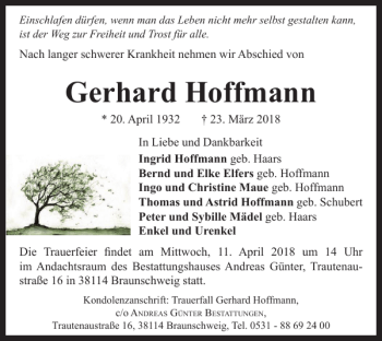 Traueranzeige von Gerhard Hoffmann von Braunschweiger Zeitung