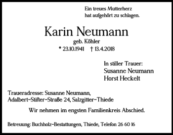 Traueranzeige von Karin Neumann von Salzgitter Zeitung