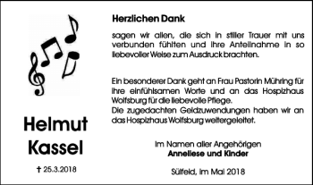Traueranzeige von Helmut Kassel von Wolfsburger Nachrichten