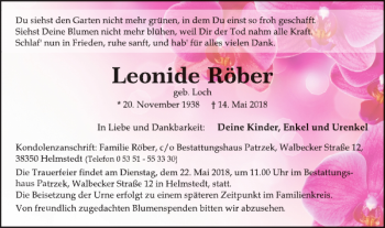 Traueranzeige von Leonide Röber von Helmstedter Nachrichten