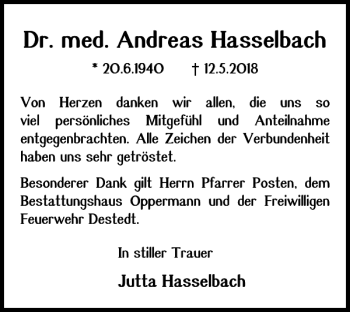 Traueranzeige von Dr. med. Andreas Hasselbach von Braunschweiger Zeitung