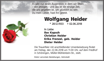 Traueranzeige von Wolfgang Heider von Helmstedter Nachrichten