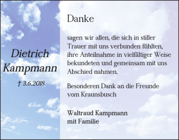 Traueranzeige von Dietrich Kampmann von Wolfsburger Nachrichten