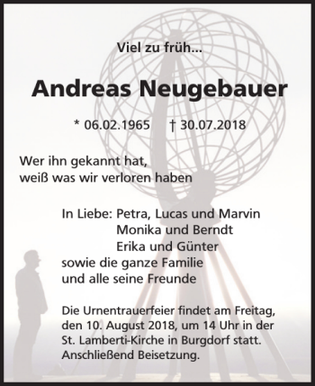 Traueranzeige von Andreas Neugebauer von Salzgitter Zeitung