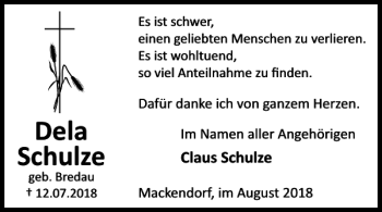 Traueranzeige von Dela Schulze von Helmstedter Nachrichten