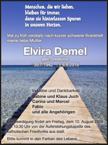 Traueranzeige von Elvira Demel von Braunschweiger Zeitung