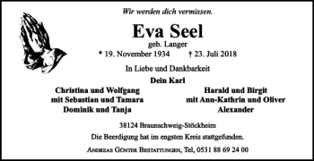 Traueranzeige von Eva Seel von Braunschweiger Zeitung