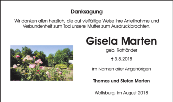 Traueranzeige von Gisela Marten von Wolfsburger Nachrichten