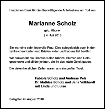 Traueranzeige von Marianne Scholz von Salzgitter Zeitung
