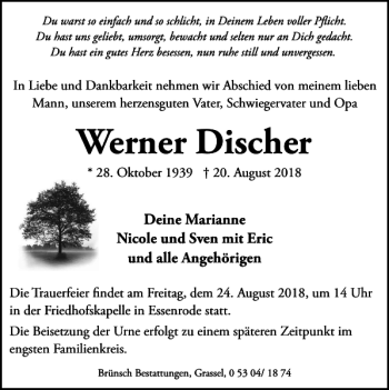 Traueranzeige von Werner Discher von Helmstedter Nachrichten