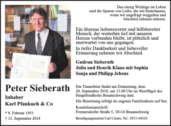 Traueranzeige von Peter Sieberath von Braunschweiger Zeitung