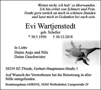 Traueranzeige von Evi Wartjenstedt von Salzgitter Zeitung