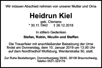 Traueranzeige von Heidrun Kiel von Wolfsburger Nachrichten