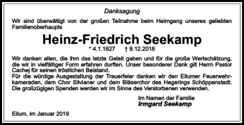 Traueranzeige von Heinz-Friedrich Seekamp von Wolfenbütteler Zeitung