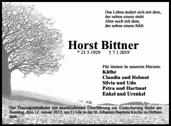 Traueranzeige von Horst Bittner von Wolfenbütteler Zeitung