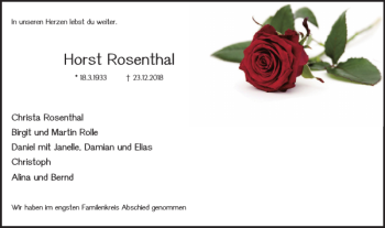 Traueranzeige von Horst Rosenthal von Braunschweiger Zeitung
