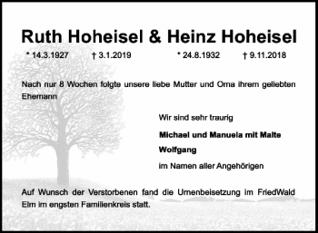 Traueranzeige von Ruth und Heinz Hoheisel von Braunschweiger Zeitung