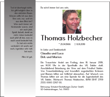 Traueranzeige von Thomas Holzbecher von Salzgitter Zeitung