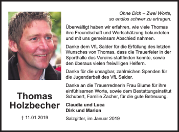 Traueranzeige von Thomas Holzbecher von Salzgitter Zeitung