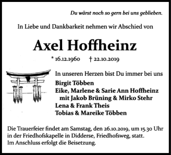 Traueranzeige von Axel Hoffheinz von Braunschweiger Zeitung