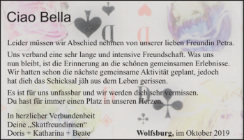 Traueranzeige von Ciao Bella von Wolfsburger Nachrichten