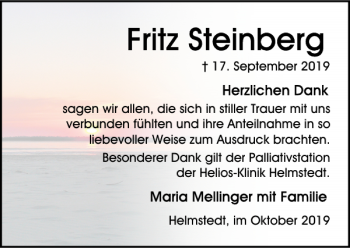 Traueranzeige von Fritz Steinberg von Helmstedter Nachrichten