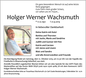 Traueranzeige von Holger Werner Wachsmuth von Braunschweiger Zeitung