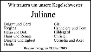 Traueranzeige von Juliane  von Braunschweiger Zeitung