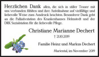 Traueranzeige von Christiane Marianne Dechert von Helmstedter Nachrichten