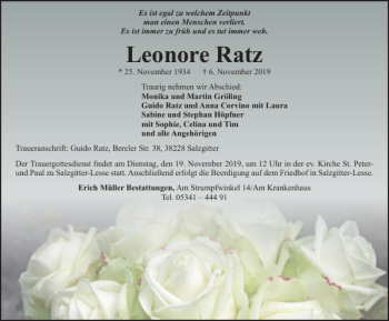 Traueranzeige von Leonore Ratz von Salzgitter Zeitung