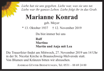Traueranzeige von Marianne Konrad von Braunschweiger Zeitung