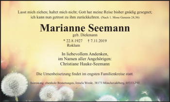 Traueranzeige von Marianne Seemann von Wolfenbütteler Zeitung