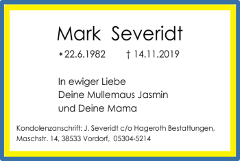 Traueranzeige von Mark Severidt von Braunschweiger Zeitung
