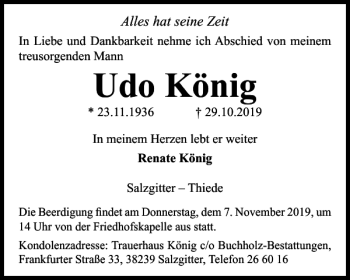 Traueranzeige von Udo König von Salzgitter Zeitung