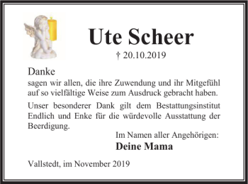 Traueranzeige von Ute Scheer von Peiner Nachrichten